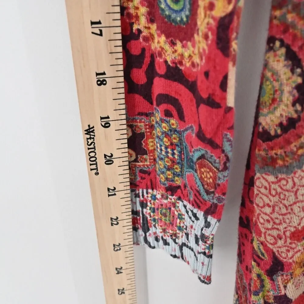 DESIGUAL Dress Womens Sz M Red Geometric Boho Lightweight Katy Tunic Long Sleeve
